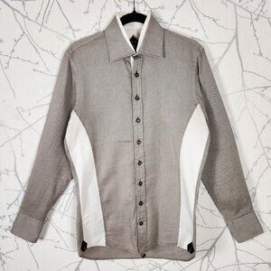 Biedermann Beige White Colorblock Woven 100% Cotton Button Front Shirt